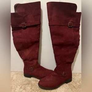 Women’s wide calf over the knee burgundy Portia boot. Size 9